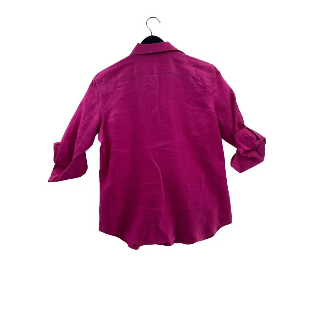 Lauren Ralph Lauren Exclusive Linen Women's Top - Size S Fuchsia Pre-Owned - Picture 2 of 8
